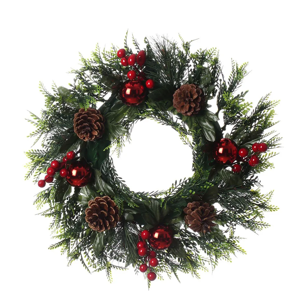 Christmas Wreath Red Fruit Pine Cone Garland Xmas Tree Wall Door Hanging Rattan Wreath For Home Wedding Party Navidad New Year