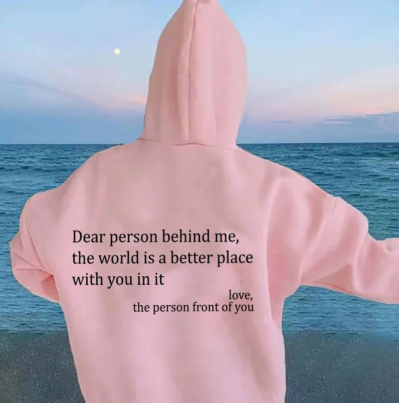 Dear Person Print Hoodies Long Sleeve Drawstring Sweatshirt For Winter & Fall, Women\'s Clothing