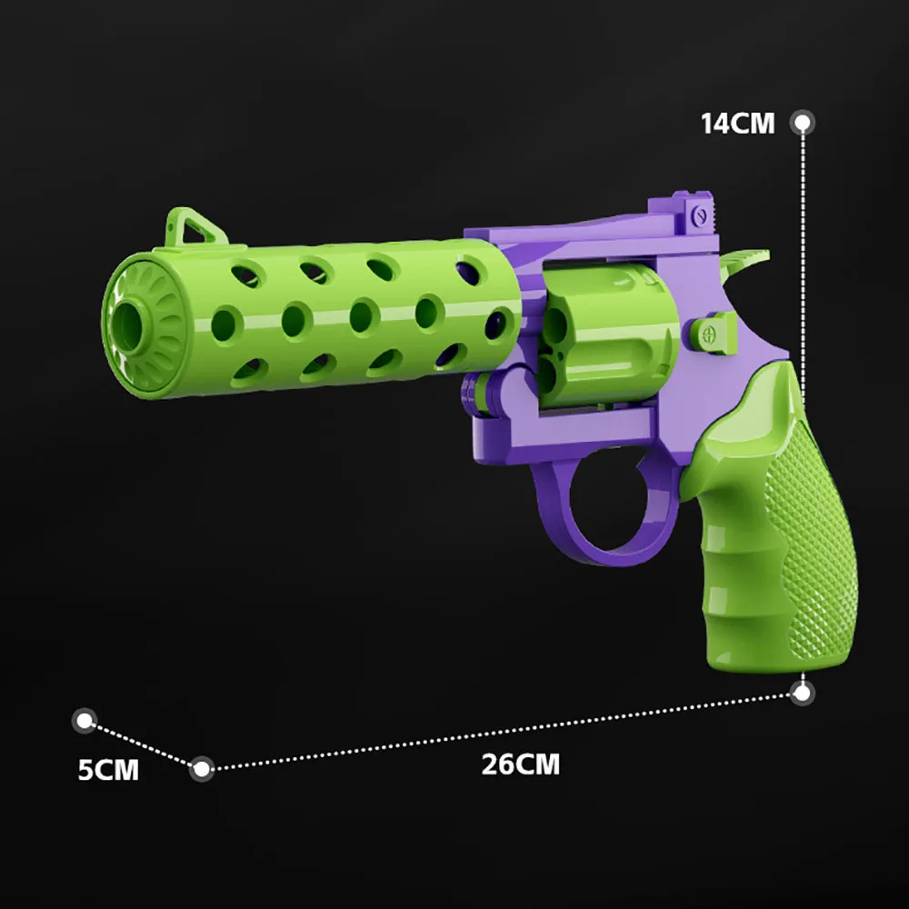 Arma de brinquedo de ligação mecânica para crianças, pistola bomba macia, revólver silenciador favo de mel Shell dispensável Presente de descasque contínuo