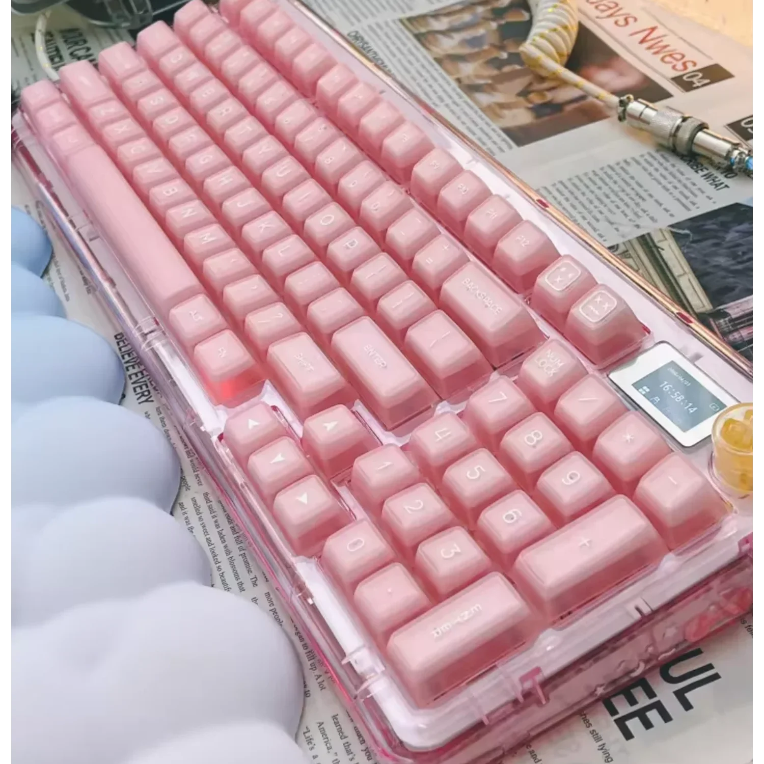 

PBT Keycaps QXA Peach Blossom Jade Pink Dual Color 140 Keys for 60/64/84/98/108 Mechanical Keyboards