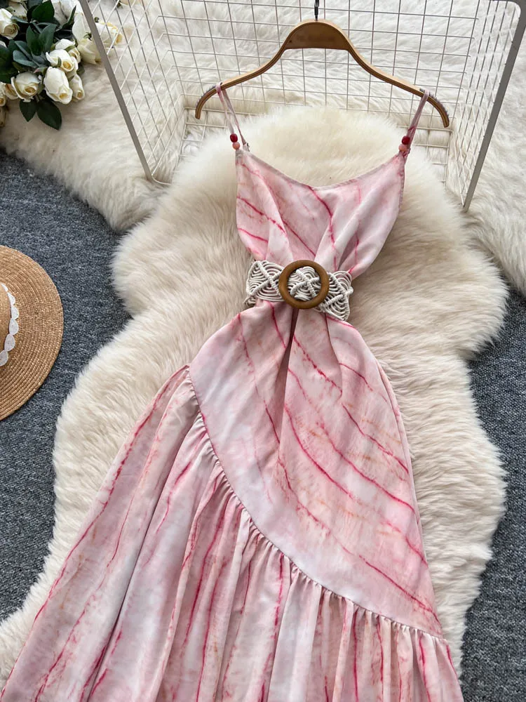 Faionable Holiday Dr Damen-Maxirock mit trägerlosem, asymmetrischem Druck, hohe Taille, A-Linie, Silhouette, Sommersaison, Polyester...