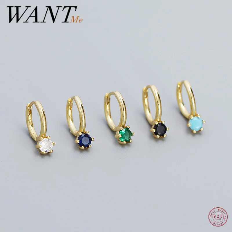

WANTME 925 Sterling Silver Minimalist Single Rainbow Luxury Zircon Dangle Earrings for Women Fashion Huggies Party Fine Jewelry