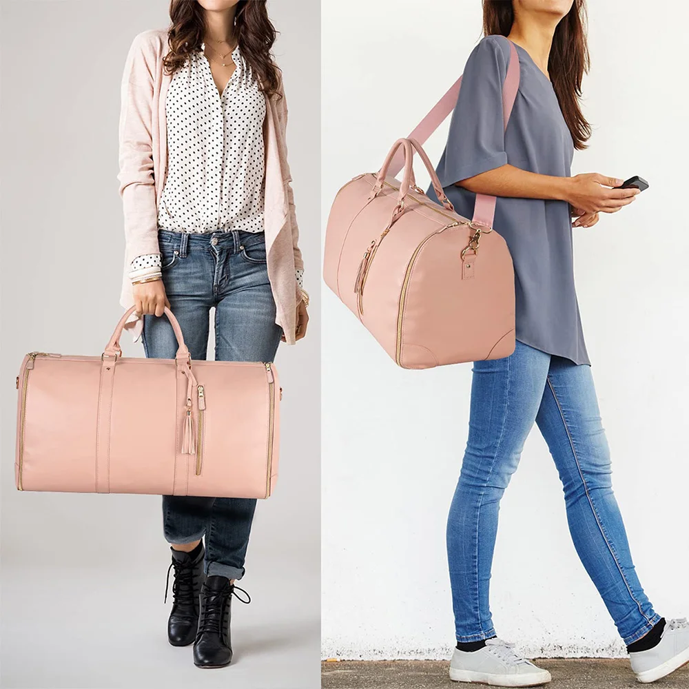 Bolsa de viaje portátil plegable para mujer, bolso de ropa grande de cuero PU, bolsa de viaje de negocios para mujer, gran capacidad