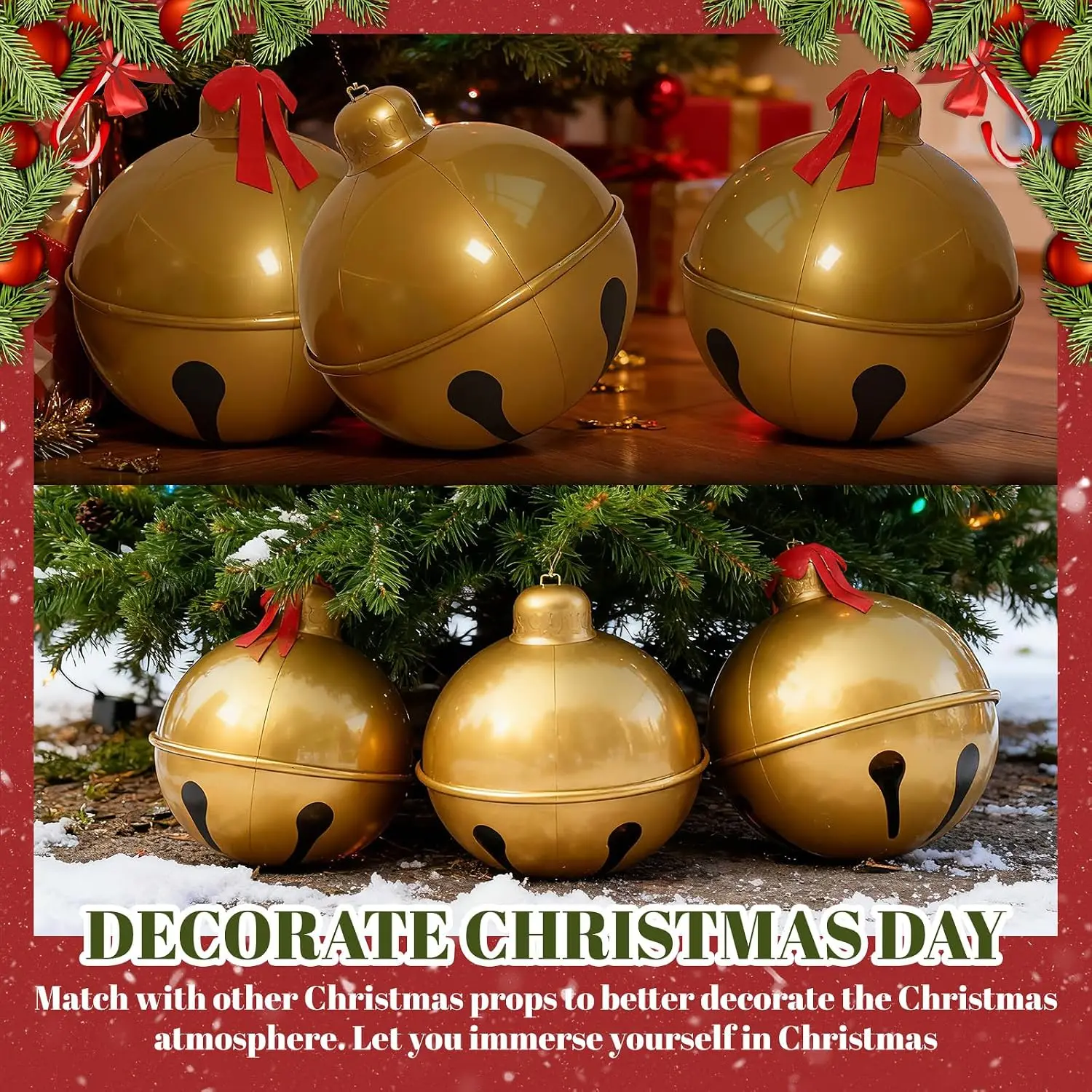 45/60cm Jumbo Inflatable Christmas Balls Jingle Bells PVC Outdoor Indoor Decor Ornaments for Yard Garden Patio Home Festive
