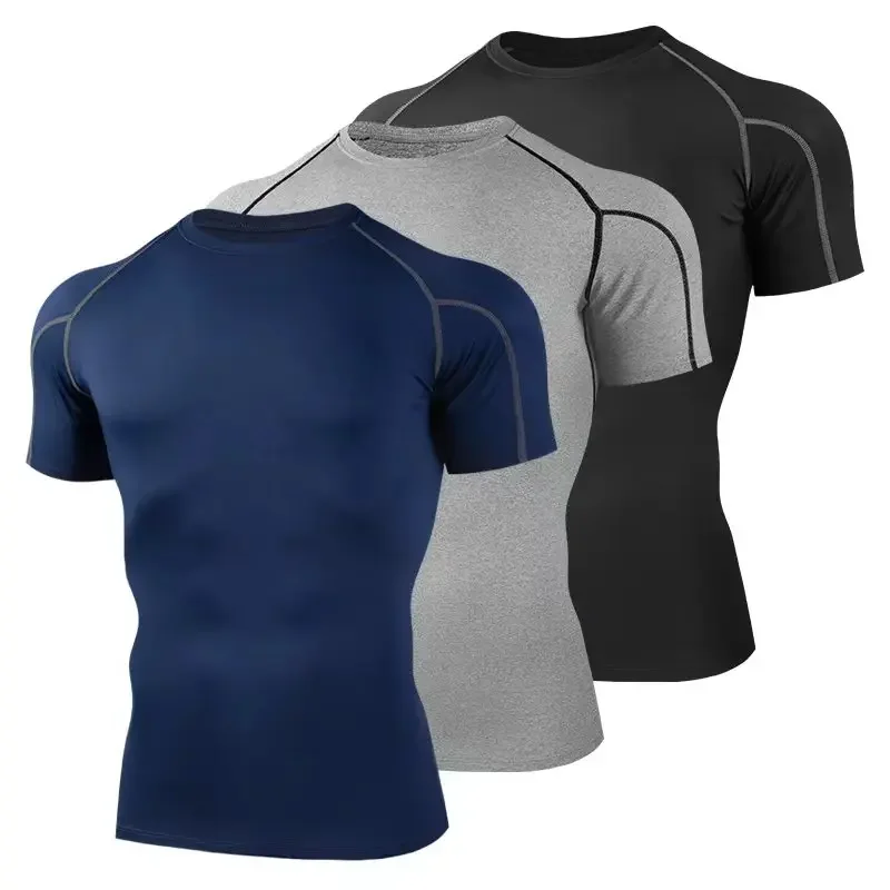 2025 Compressed T-shirt Men's sportswear Running T-shirt Elastic Quick-drying Exercise T-shirt for men exercising in the gym