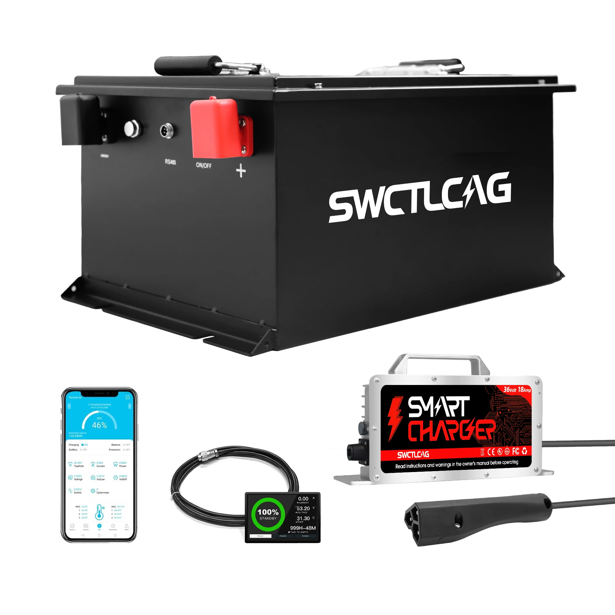 

36V 105Ah Lithium Golf Cart Battery, 6000+ Cycles LiFePO4 Battery, with 3 Pin Triangle Charger for EZGO RXV TXT Golf Cart