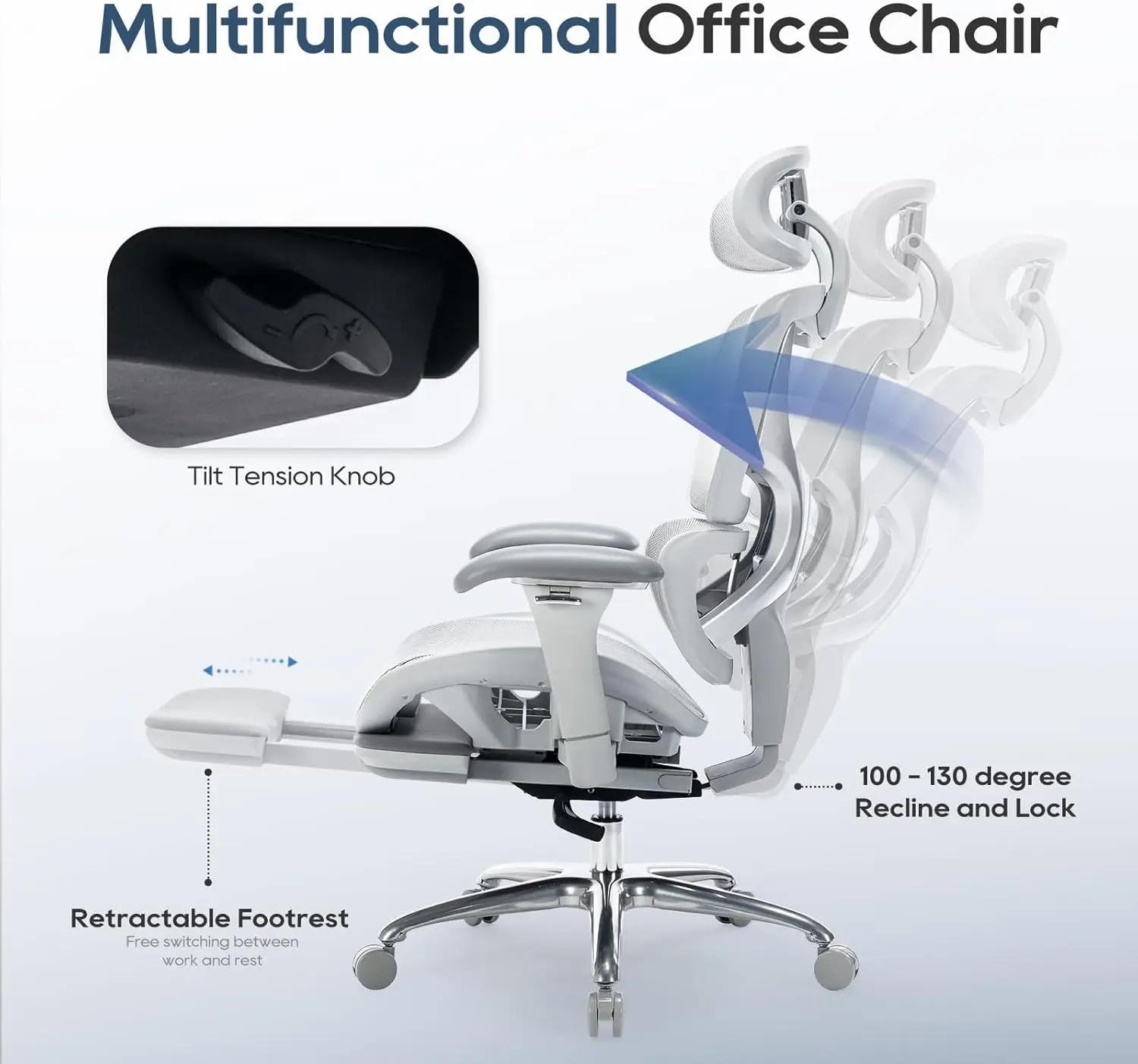 

Ergonomic Mesh Office Chair with Footrest, Executive High Back Computer Desk Chair with Wide Headrest and Adjustable 3D Arms