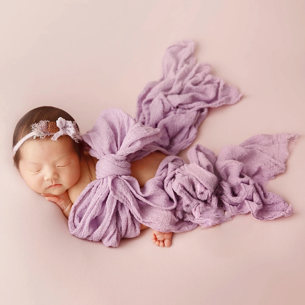 Purple Cheesecloth Wrap Newborn Photography Props Knitted Baby Hat Newborn Photography Layer Baby Photo Shoot Accessories