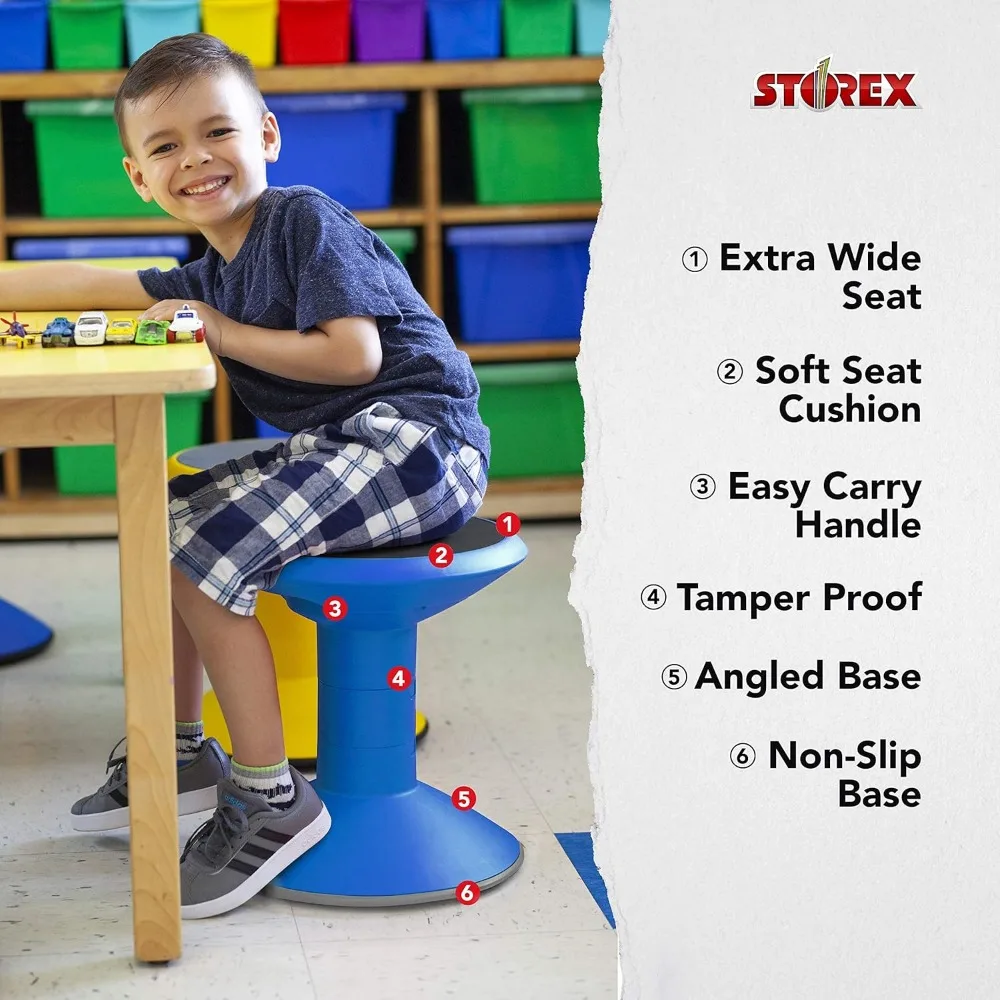 Taburete Wiggle-asientos flexibles activos para aula y estudio en casa, altura ajustable de 12-18 pulgadas, azul