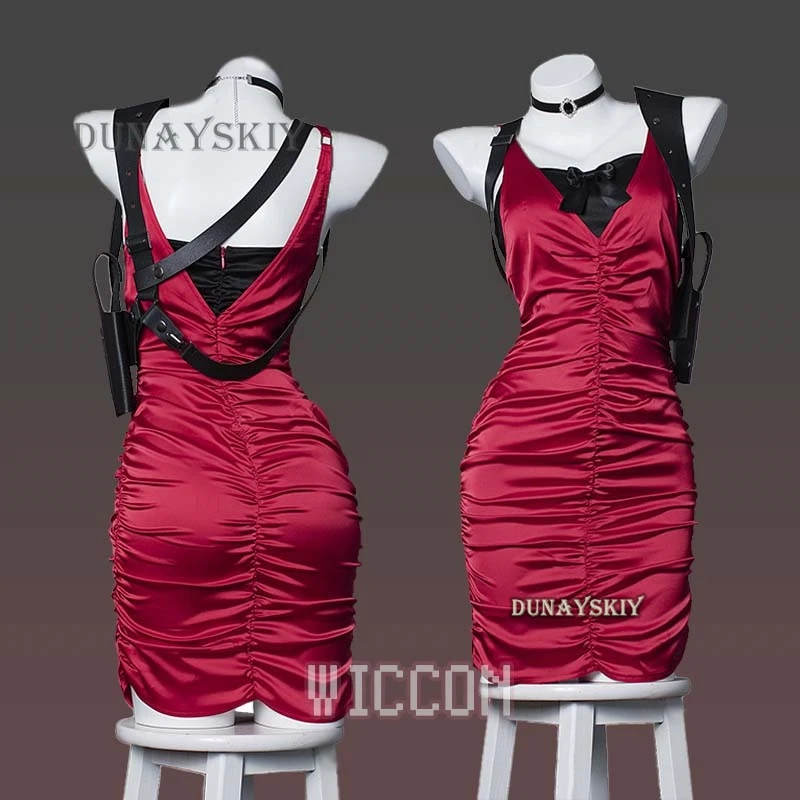 Female Resident 4 Ada Wong Cosplay Evil Costume Cheongsam Dress Red Ada Wig Shoes Halloween Carnival Disguise Suit Women Girls