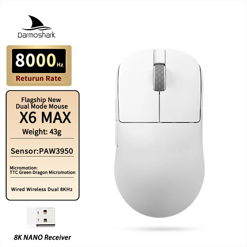 Darmoshark Gaming Mouse X6-MAX PAW3950 Wireless Dual-Mode 8k Motospeed Mouse 30000DPI Lightweight Macro Game Mice For PC Laptop