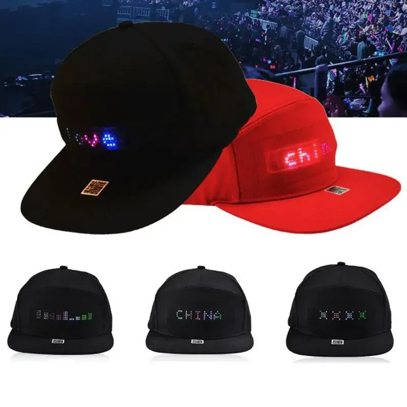 Unisex LED APP Controlled Baseball Hat Scroll Message Display Board Hip Hop Street Cap