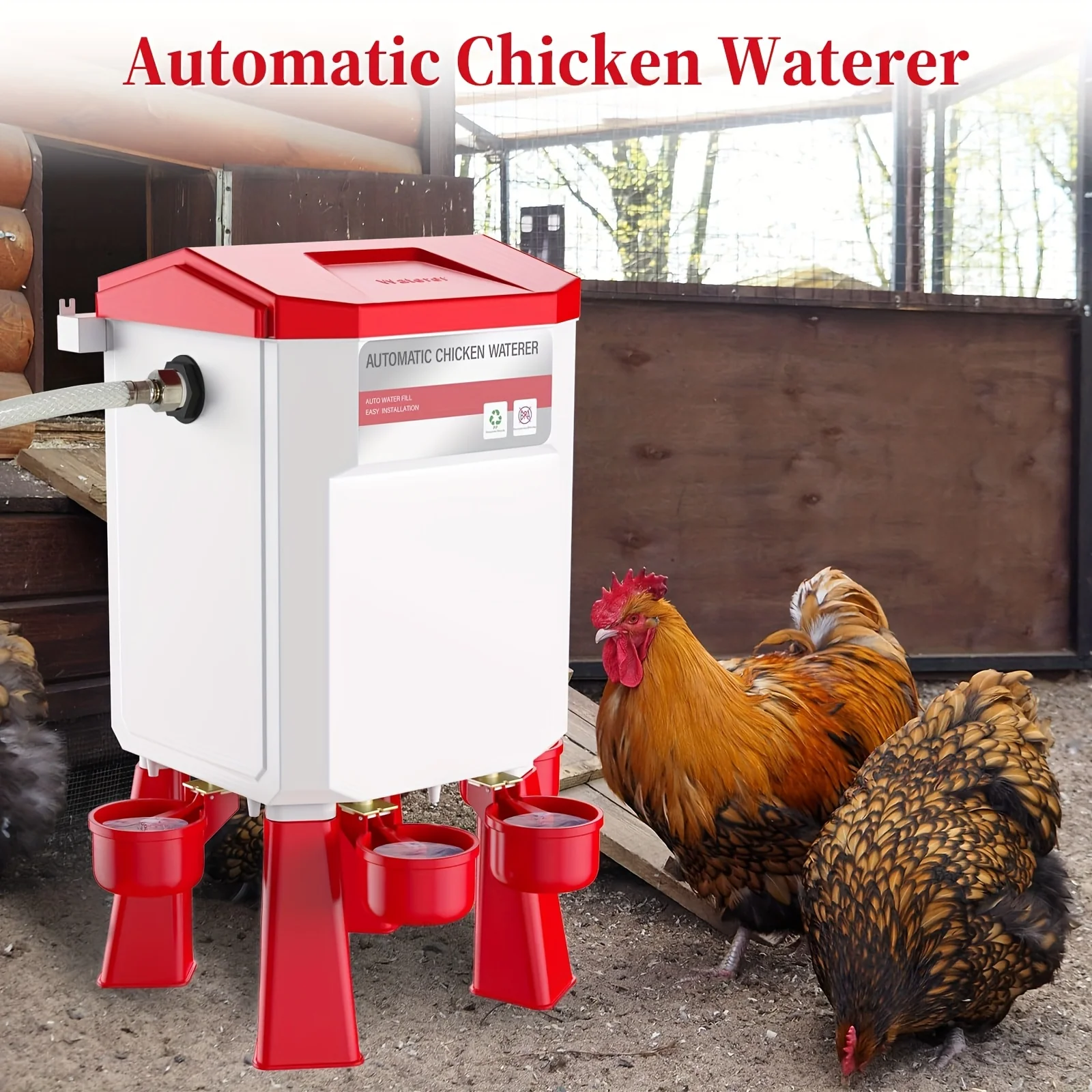 Self-Refilling Poultry Watering System, Attaches to Hose, Ideal for Chickens, Ducks, And Geese, Float-Operated Water Feeder