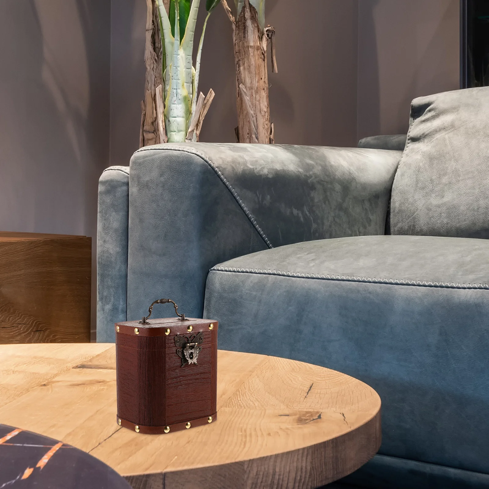 Wooden Piggy Bank Retro Design Vintage Coin Savings Jar Lock Flip Lid Retro Jewelry Trinket Storage Box Piggy Bank Wooden