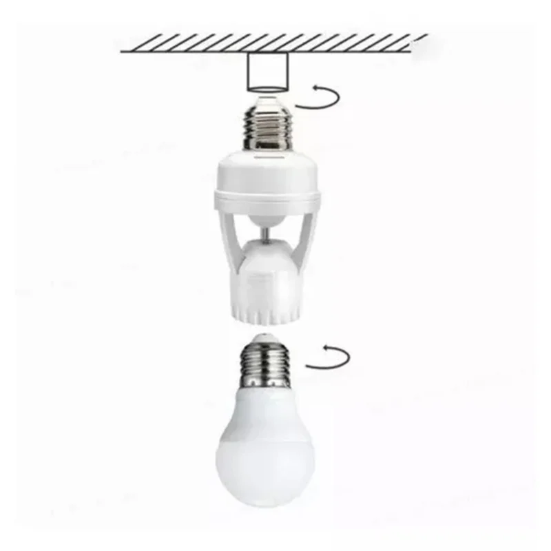 

100-240V E27 Sensor Lights Socket 10-300 Second Delay Time 6m Sensing Distance IR Motion Activated Lamp Bulb Holder Adapt