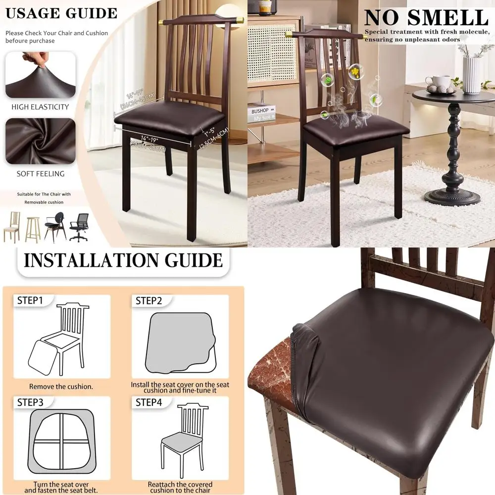 

Набор из 8 водонепроницаемых чехлов на сиденья для обеденных стульев из искусственной кожи, эластичных чехлов на стулья для кухни/столовой/отеля, коричневых чехлов без запаха (8