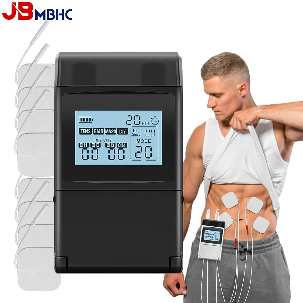 

4-канальный блок TENS и стимулятор мышц EMS, перезаряжаемый через USB массажный аппарат TENS для облегчения боли в спине, колене, шее и плечах