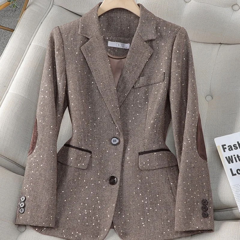 Glitter Spring and Autumn Coat Women's Suit Women's Coat Thousand Bird Grid Women's Top  blazer a rayures femme
