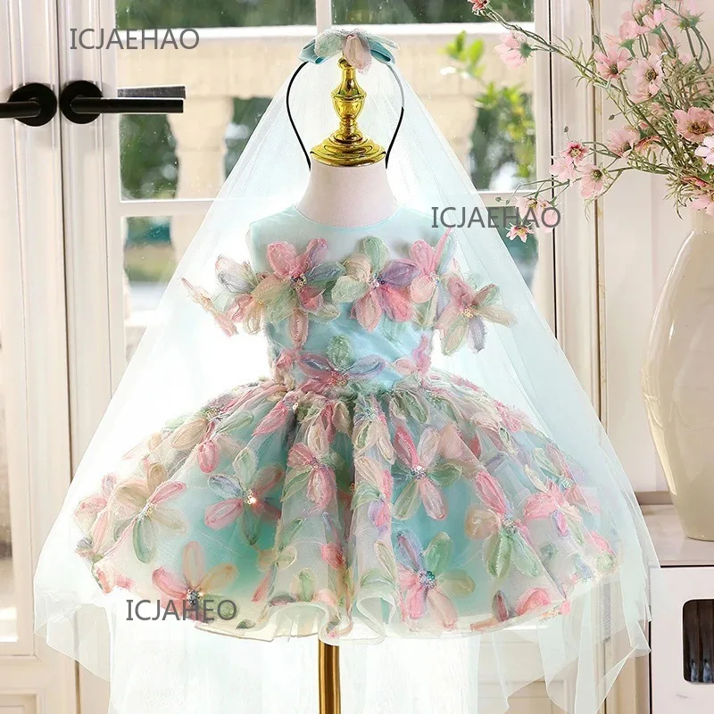 

2025 Party Dress Vestido Kids Birthday Princess Dresses Costume Children Clothes Matching Pageant Host Piano Performance Outfit