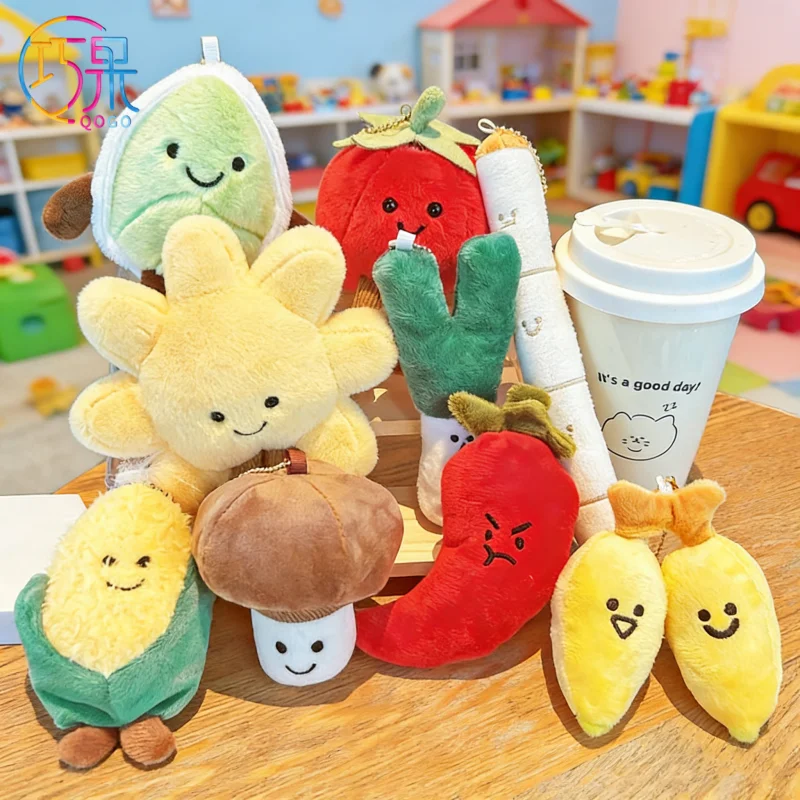 Creative Cute Plush Vegetable and Fruit Toys Corn Pepper Apple Doll Keychain Bag Pendant Gift for Friends