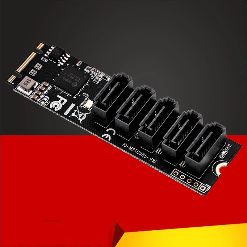 

M.2 to SATA Adapter SATA Port Multiplier M.2 to 5 Ports SATA3 6Gb SSD Adapter SATAIII Cable Support UEFI PCIe Gen3x2 JMB585 Chip