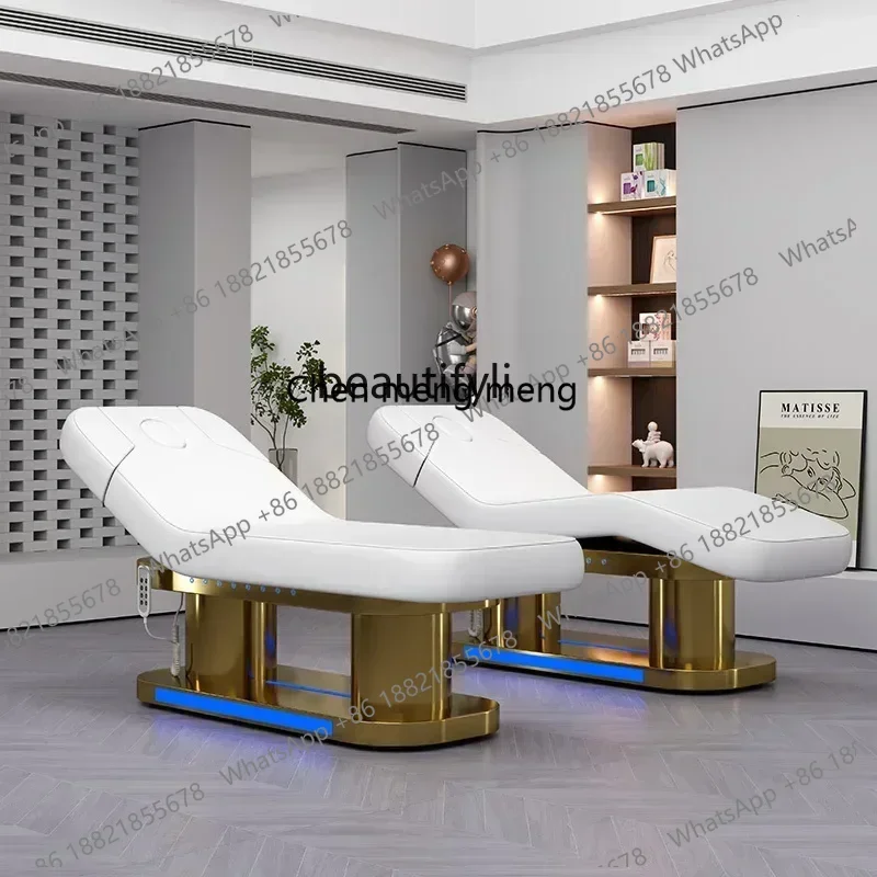 

xxxElectric Lift Beauty Care Bed Beauty Salon Led Stainless Steel Gold Plated Massage Couch Tattoo