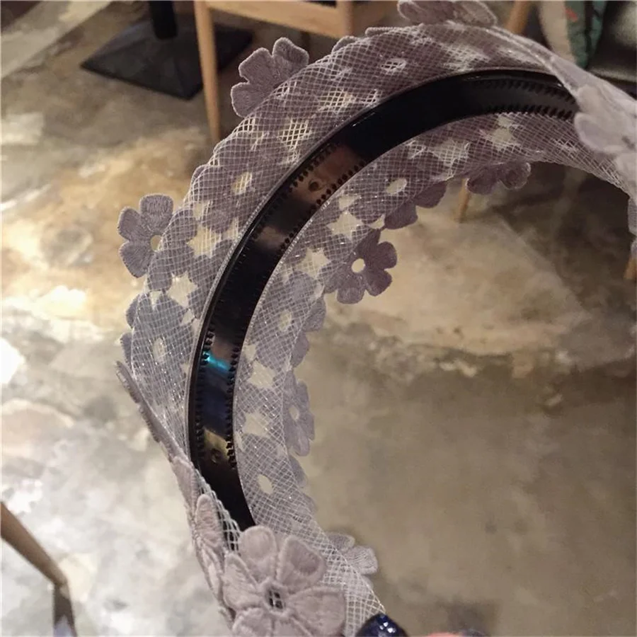 Diadema de encaje de mariposa Retro para mujer, turbante ancho, banda para el cabello de ganchillo, diadema de flores, Aro para el cabello, diademas