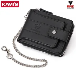 KAVIS RFID Cow Leather Men Wallet With Coin Pocket Multi-Card Large Capacity Credit Card Holder Purse Casual Zip Storage Bag