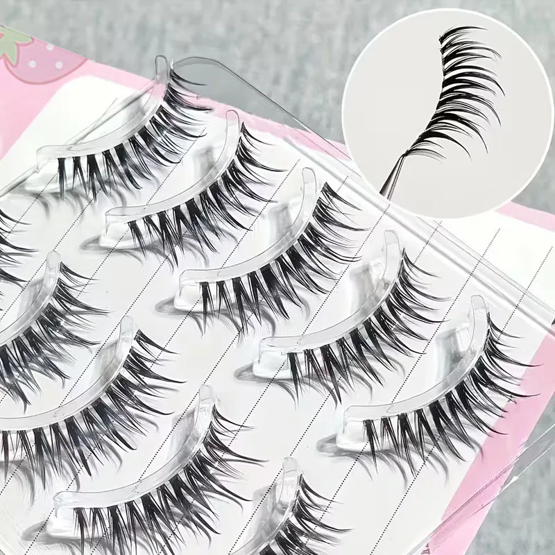 5 pairs of cute and sweet cartoon style false eyelashes, cat eye effect, mixed length of 10-15 millimeters, D-roll and C-roll