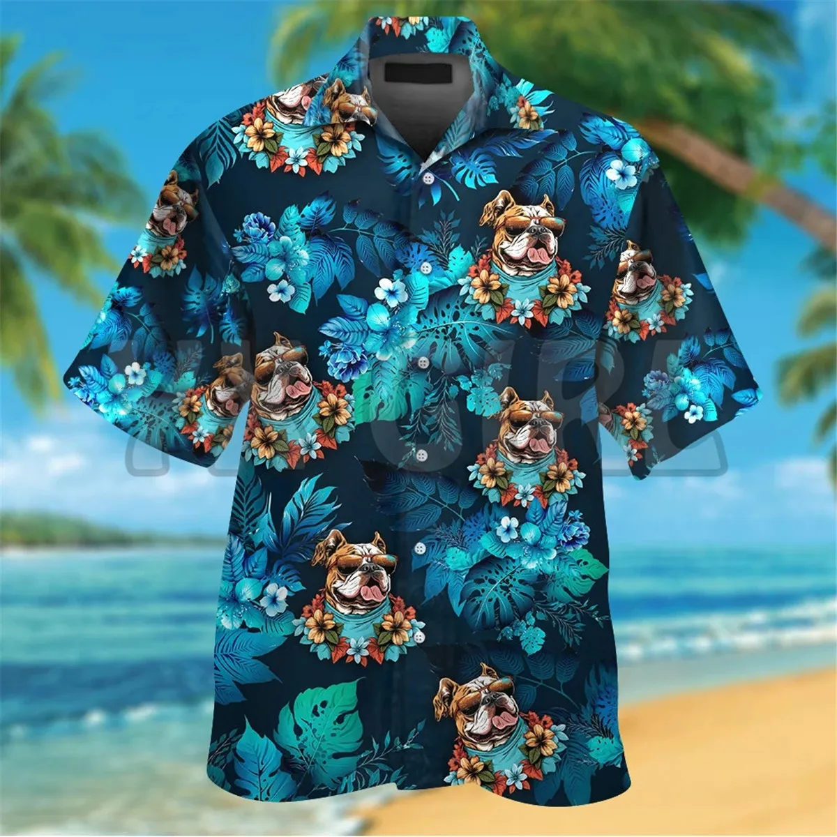 Bulldog Wearing Sunglass Funny Hawaiian Shirt 3D Printed Hawaiian Shirt+Beach Shorts Summer Tops