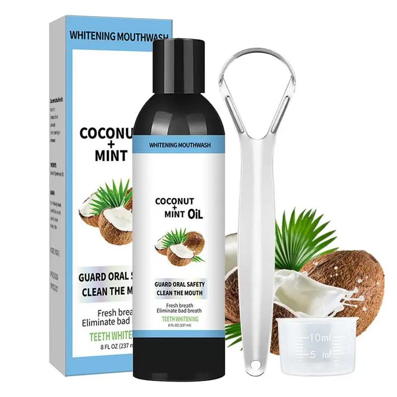 

Healthy Mouthwash Natural Alcohol-Free Mouthwash Mint & Coconut Oil Pulling Long-Lasting Oral Care With Tongue Scraper Enhances