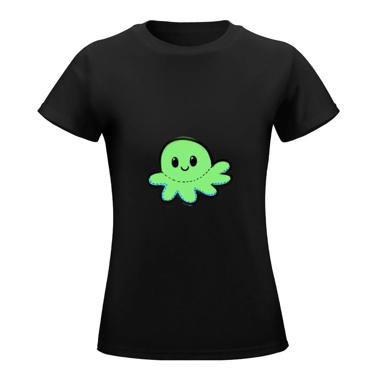 Happy Plush Octopus Green and Blue T-Shirt funny animal print shirt for girls kawaii clothes tops funny t shirts for Women