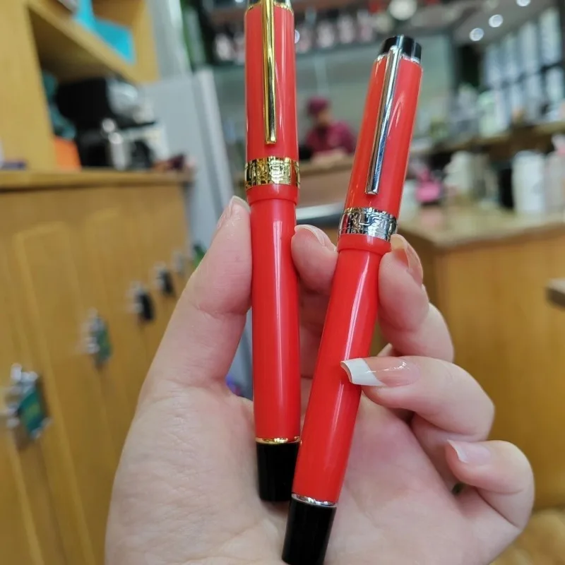 

New Discount HUXIAOSHAN Red Resin Luxury Fountain Pen EF/F/M 0.5 0.7 Nib Ink Pens Collection Travel Pen ,PK Majohn Fountain Pens