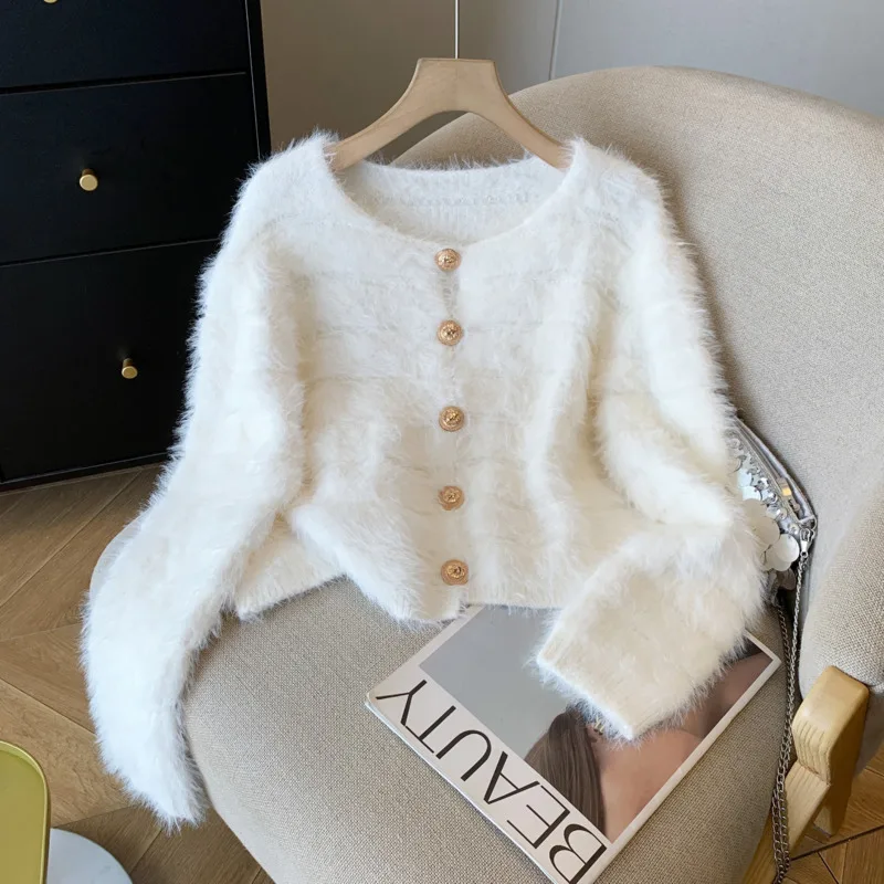 Autumn New Lazy Small Fragrant Knitted Tops Women Sweater Cardigan Ladies Korean Fashion Casual Warm Knitwear Coat Pull Femme