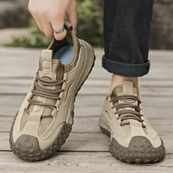 Men's Autumn 2024 New Breathable Beige Fashionable Versatile Thick Soled Sports Board Shoes, Canvas Lace Up Casual Running Shoes
