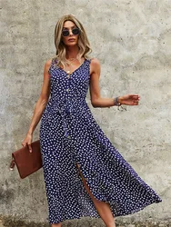 Msfilia Vacation Style Summer Spring Sexy Chic Dress Sleeveless V Neck Print High Waist Bandage Ladies Dress