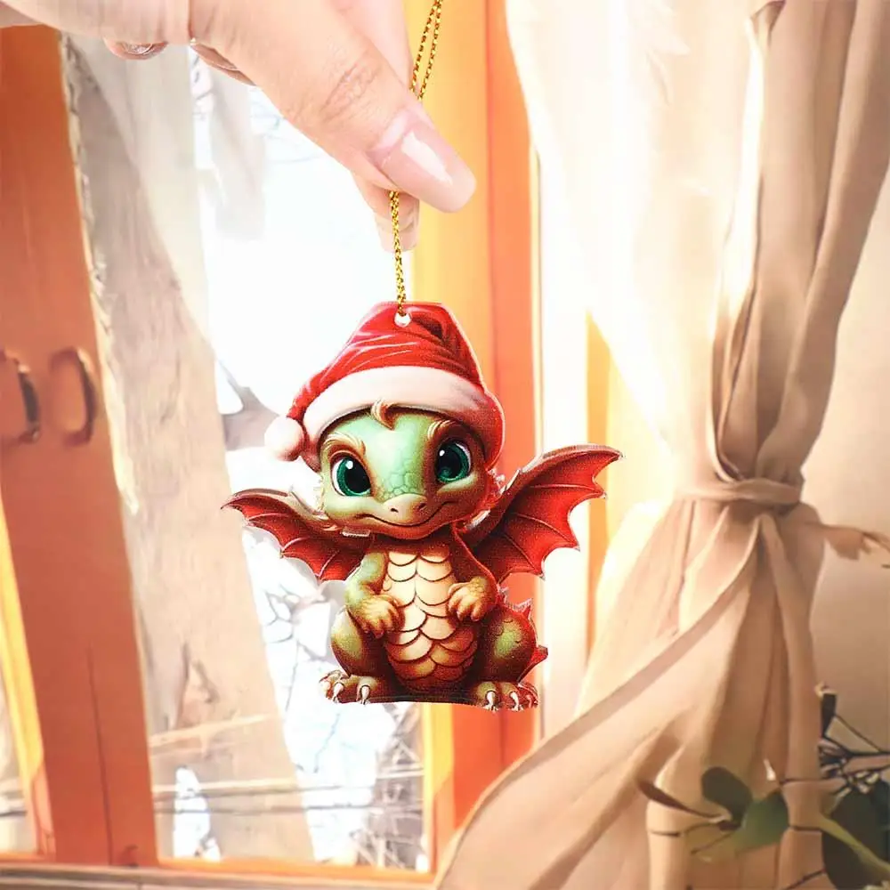 2D Acrylic Dragon Pendant Flying Dragon Cartoon Flying Dragon Car ornaments Color Printing Cute Xmas Dragon Keychain Office