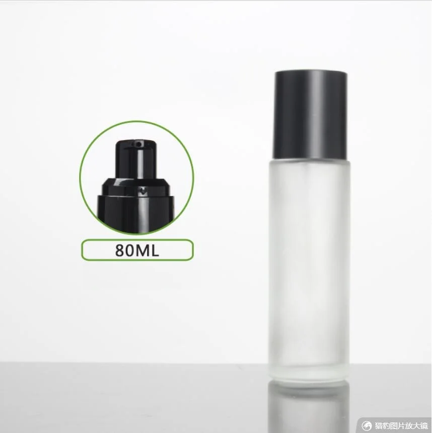 80ml frosted/green/blue glass pump bottle matte black lid for serum/lotion/emulsion/foundation/gel skin care  cosmetic packing