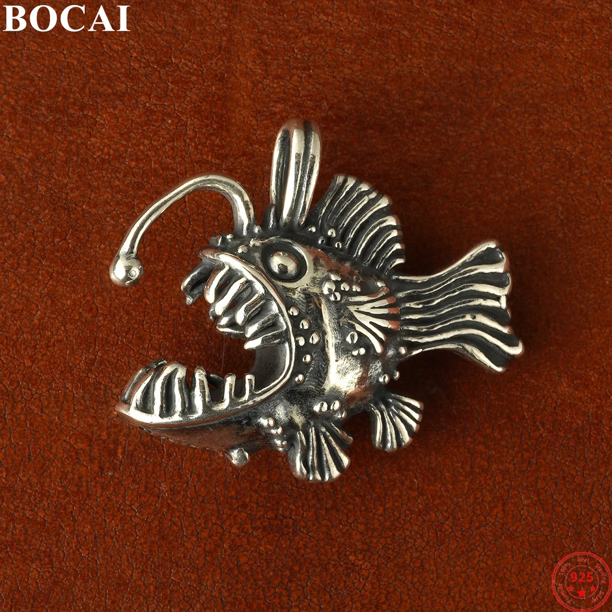 

BOCAI S925 Sterling Silver Pendants for Women Men Retro Relief 3D Piranha Fishes Amulet Charm Fashion Trendy Jewelry Wholesale