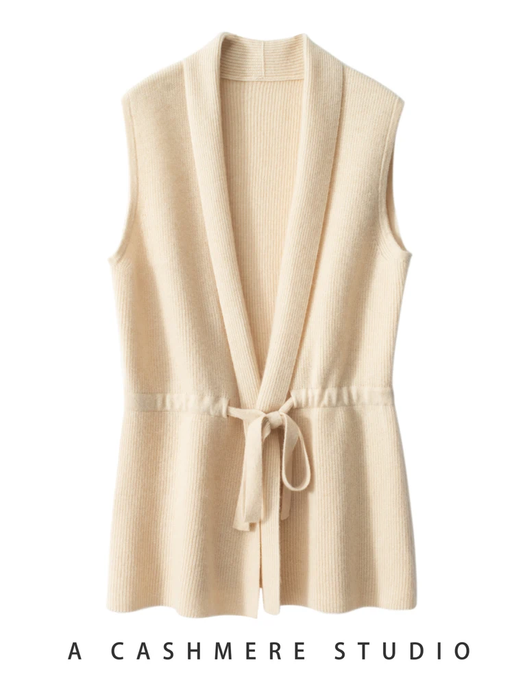 

TLOML женский жилет с v-образным вырезом, 100% кашемировый свитер, осень-зима, без рукавов, на шнурке, кардиган, простой стиль, трикотаж, жилет