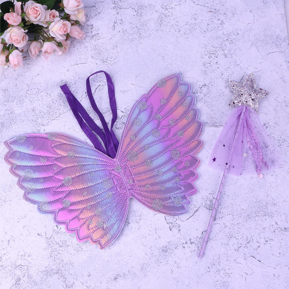 Disfraz de hada y púrpura para niños, disfraz de Cosplay para fiesta en escenario, varitas de alas, conjuntos de disfraz de hada, 2 uds.