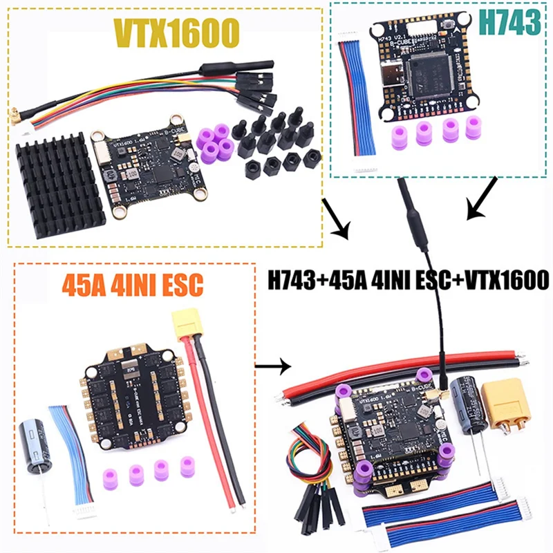 BTLIFE-H743 45A 4-INI ESC VTX1600 3-6S ل RC FPV المتسابق الطائرة بدون طيار التحكم في الطيران المزدوج BEC 30.5 مللي متر X 30.5 مللي متر FPV كومة