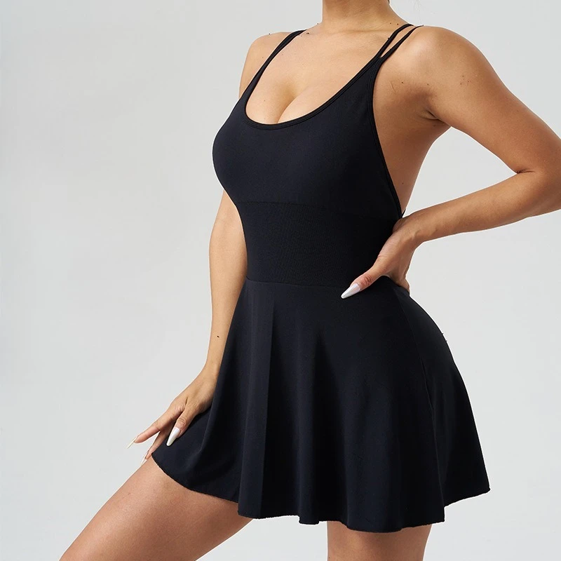 

Women's Strappy Tennis Yoga Skirt - High Waist Pleated Quick-Dry Anti-Exposure Skort with Pocket for Gym Daily Wear