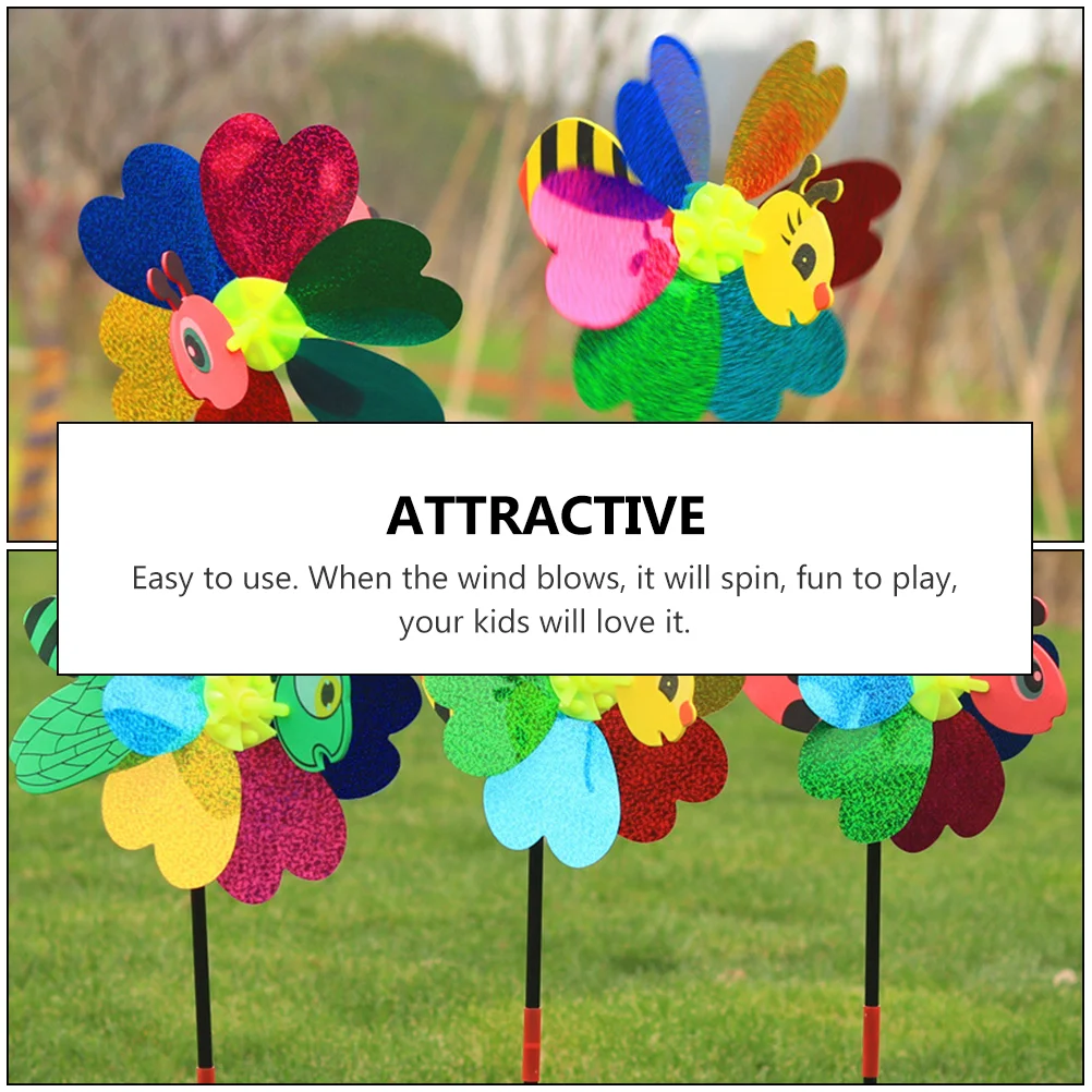 5 ชิ้นการ์ตูน Windmill สําหรับเด็กตกแต่งสนามหญ้าสวนสามมิติของเล่นเด็กพลาสติกน่ารัก Pinwheels ที่ยอดเยี่ยม