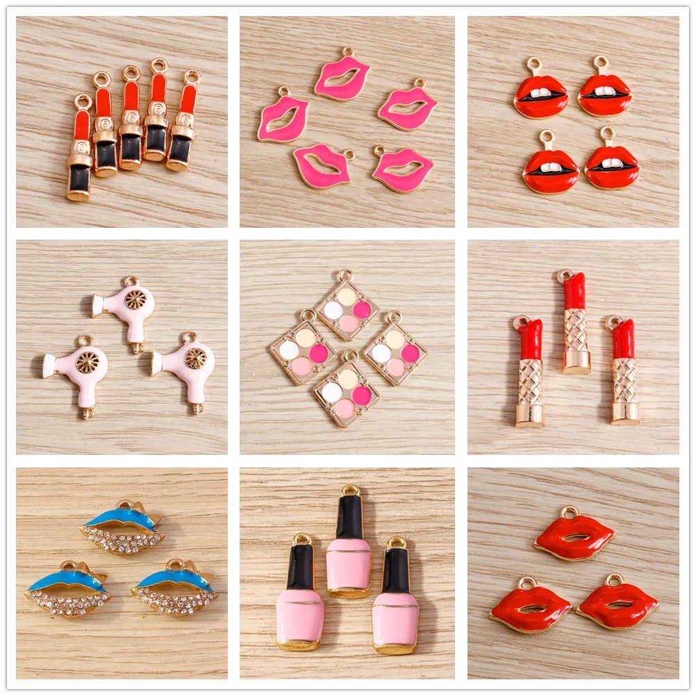 Tusember 10 Stück süße Emaille-Make-up-Puder-Anhänger für Mädchen, für Schmuckherstellung, Halskette, Ohrringe, Armbänder, Anhänger, DIY, handgefertigtes Handwerk