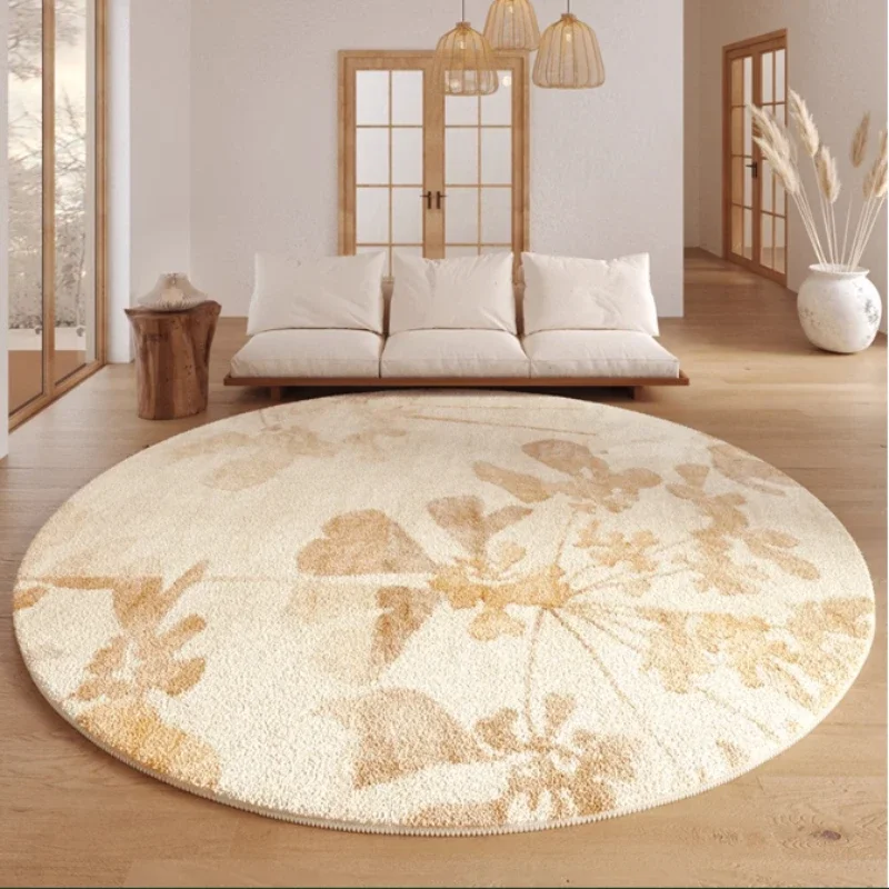 For Cream Style Bedroom Decor Round Carpet Light Luxury Carpets for Living Room Thick Plush Bedside Floor Mat Fluffy Soft Lounge