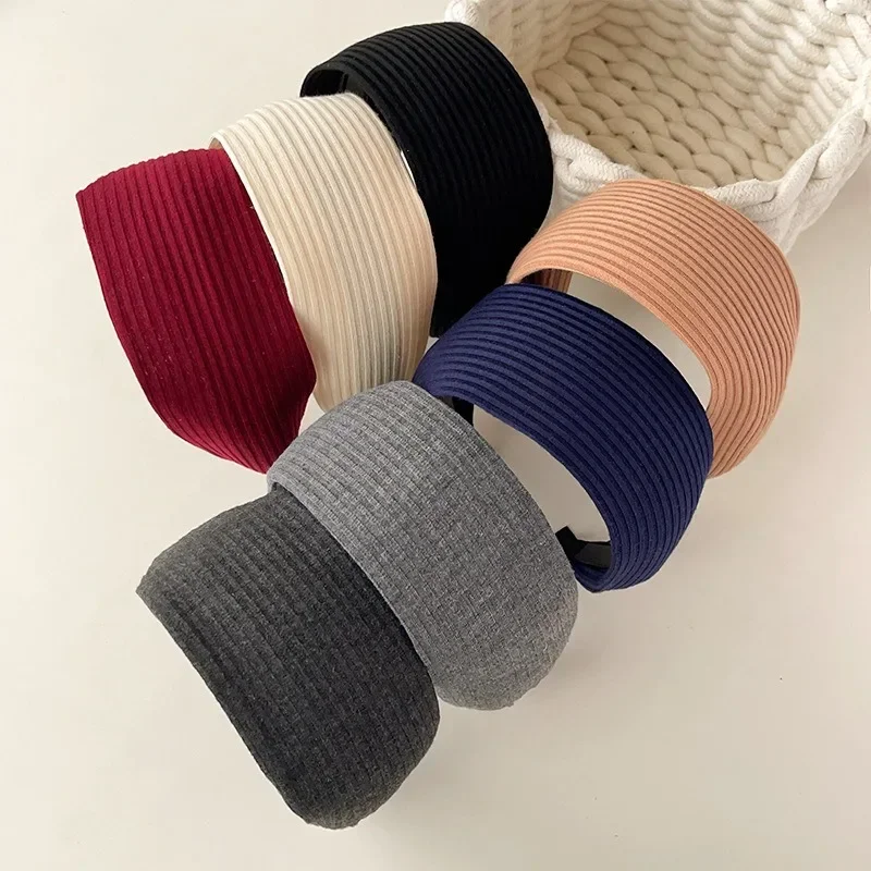 Internet Celebrity's Same Solid Color Wide Edge Striped Yarn Headband High Head Headband French Gentle Atmosphere Hair Accessory