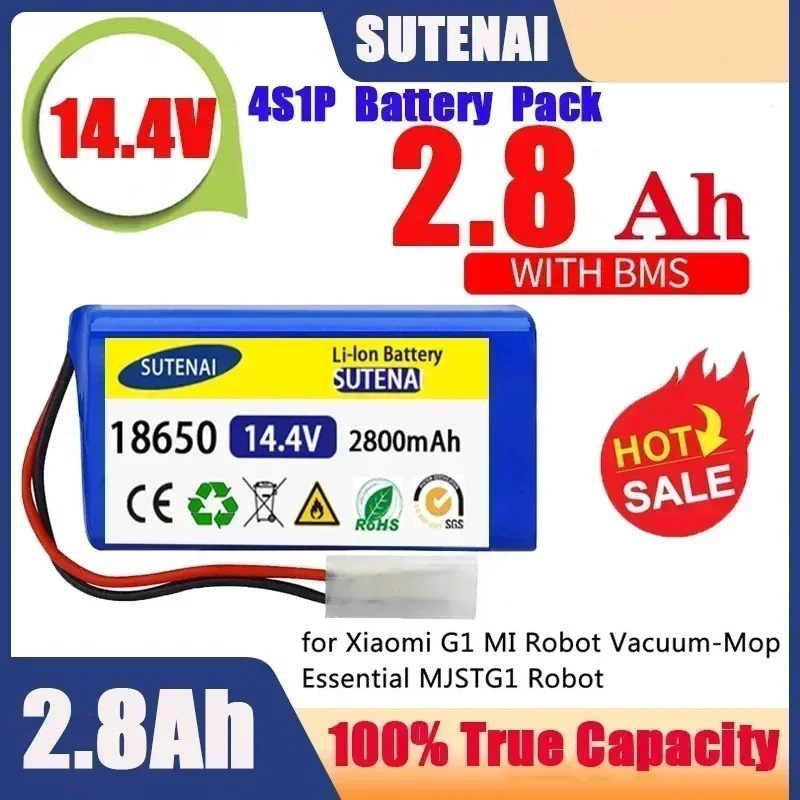 18650 bateria 14.4v 6800mah bateria de íon de lítio, adequada para xiaomi g1 mi essencial mjstg1 robô aspirador de pó,