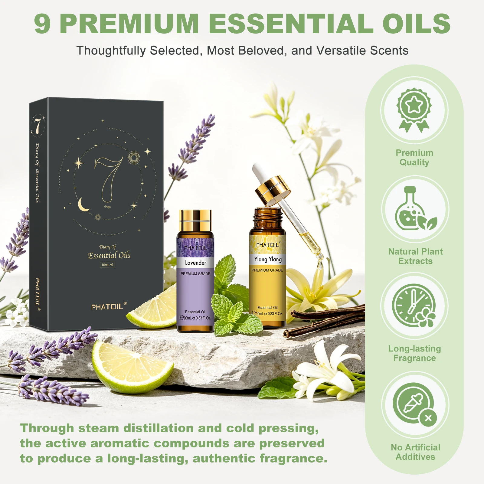 PHATOIL Essential Oils Set for Diffuser & Aromatherapy, 9PCS 10ml Natural Plant Scent Oils for Home,Office,Car,Candle Making