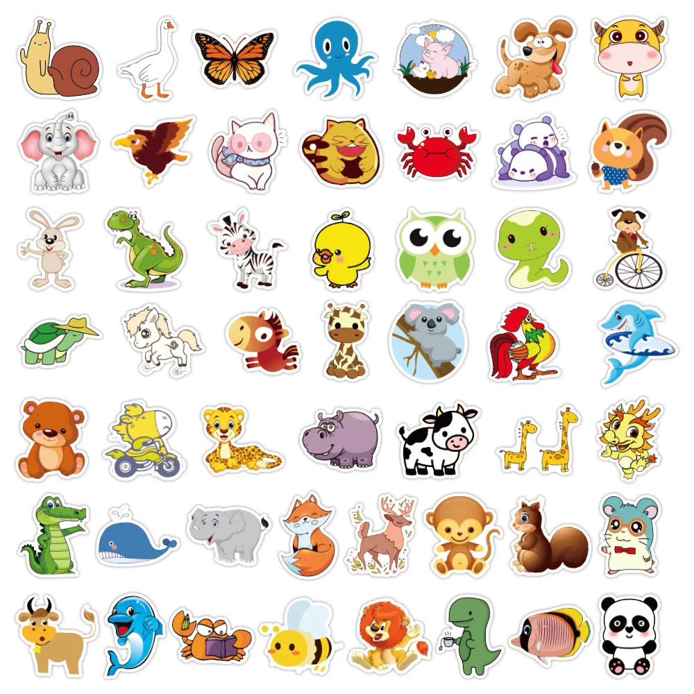 Animais dos desenhos animados Decoração Adesivos para Crianças, Decalques bonitos de Graffiti Impermeável, Brinquedo DIY, Mala Frigorífico Adesivo, Presentes Kawaii, 10 Pcs, 30 Pcs, 50Pcs